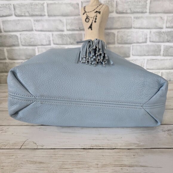 Michael Kors Camden Pebbled Leather Drawstring Bag Light Blue Tasseled Classic - Picture 5 of 12